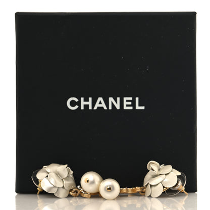 Chanel Metal Crystal Pearl 90s Camellia CC Drop Earrings Gold 5 of 5