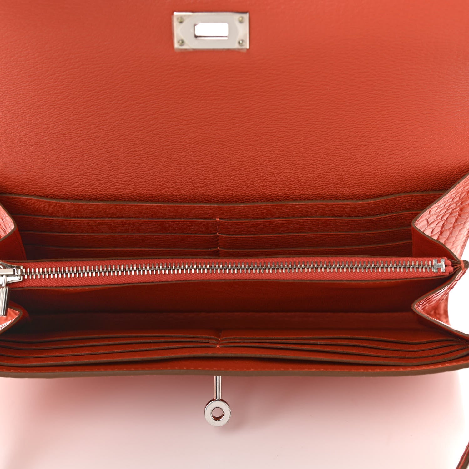 Hermes Matte Alligator Kelly Longue Wallet Orange 5 of 10