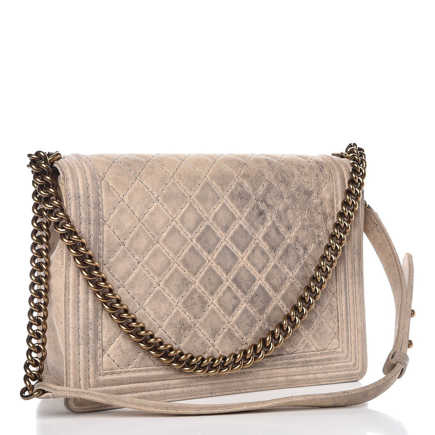 Iridescent Calfskin Quilted Large Boy Flap Beige