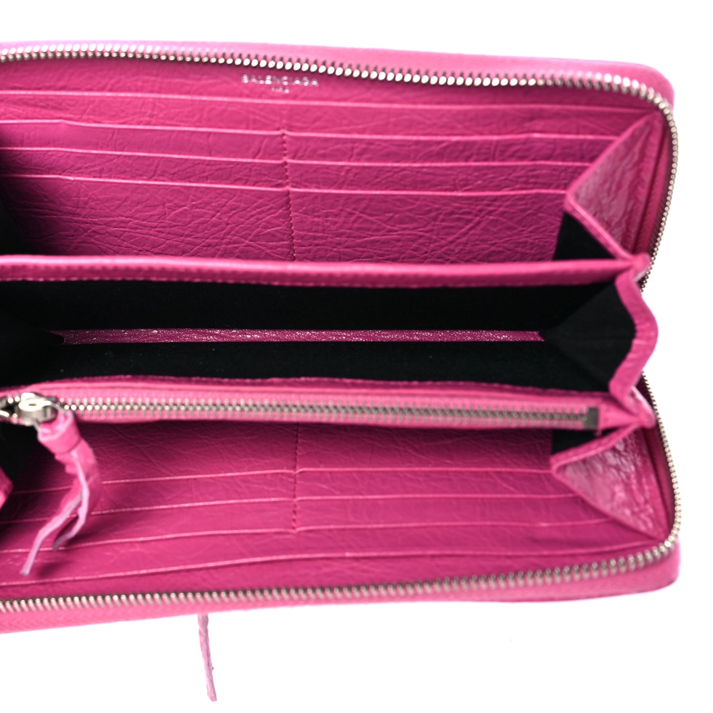 Agneau Classic Silver Hardware Continental Zip Around Wallet Rose Flamingo