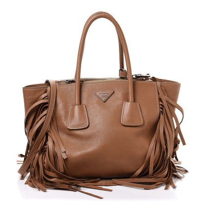 Prada Glace Calf Twin Pocket Fringe Tote Caramel 1 of 13