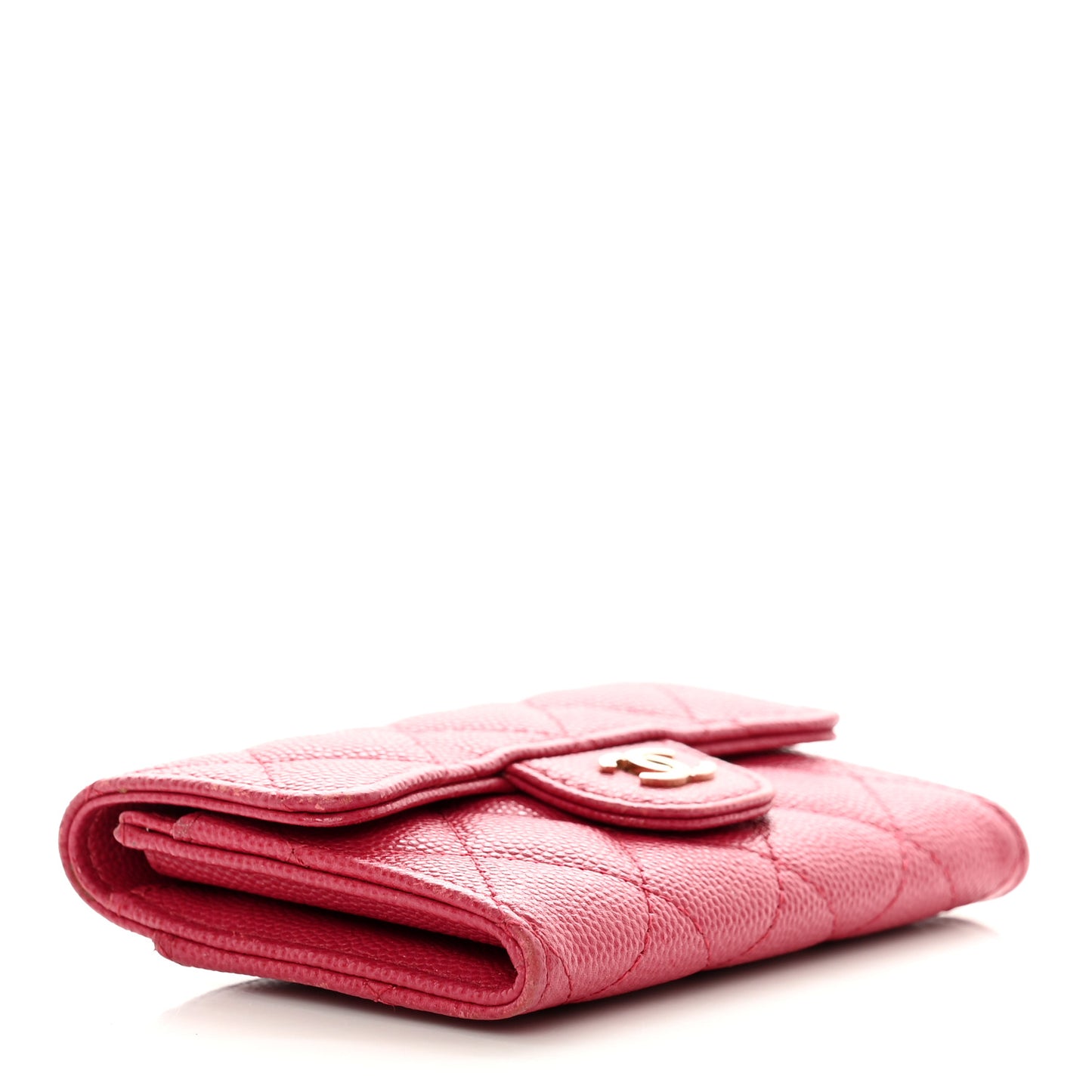 Caviar Quilted Flap Card Holder Wallet Dark Pink