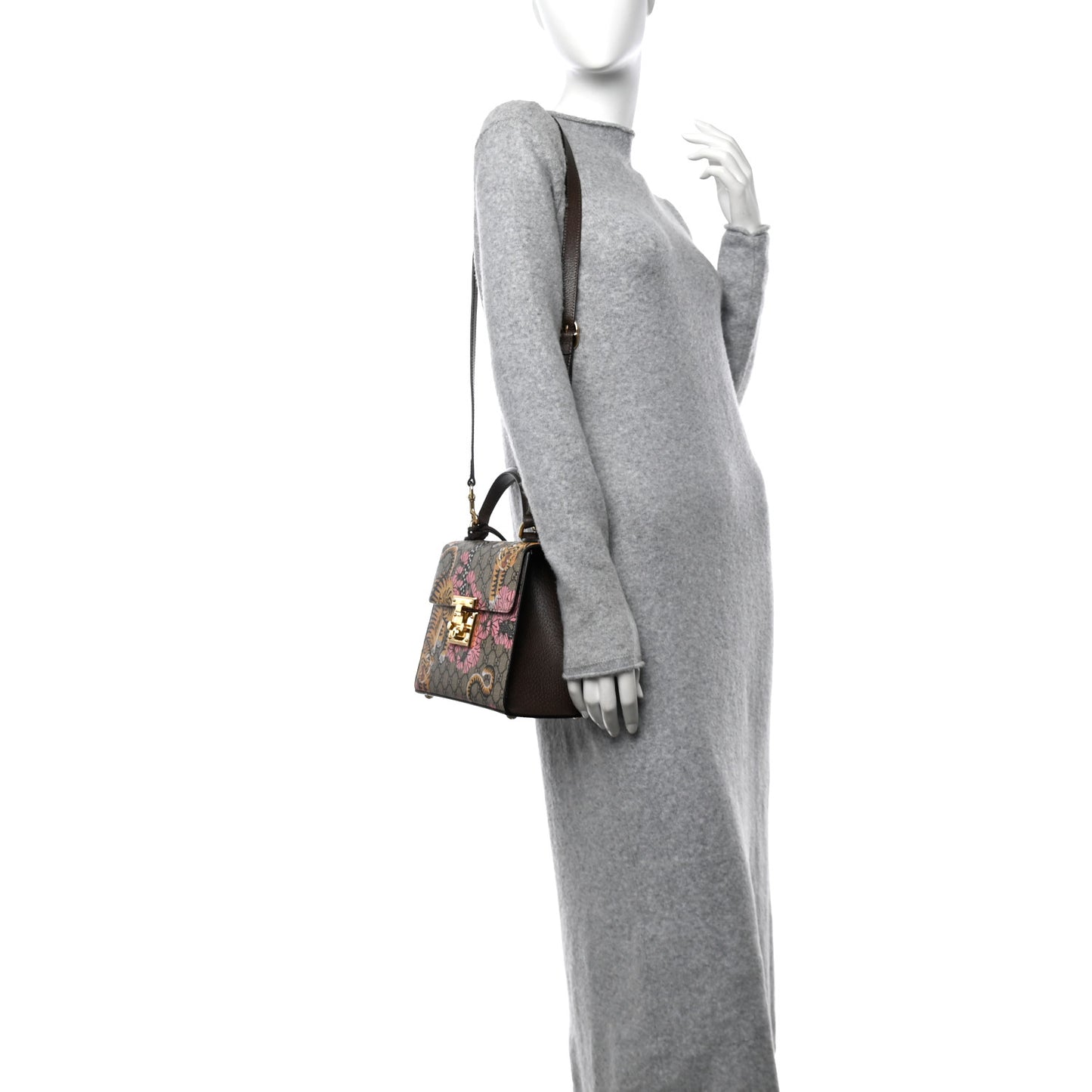 GG Supreme Monogram Bengal Small Padlock Top Handle Bag Beige Pink