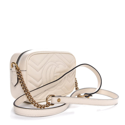 Gucci Calfskin Matelasse Mini GG Marmont Chain Shoulder Bag White 3 of 7