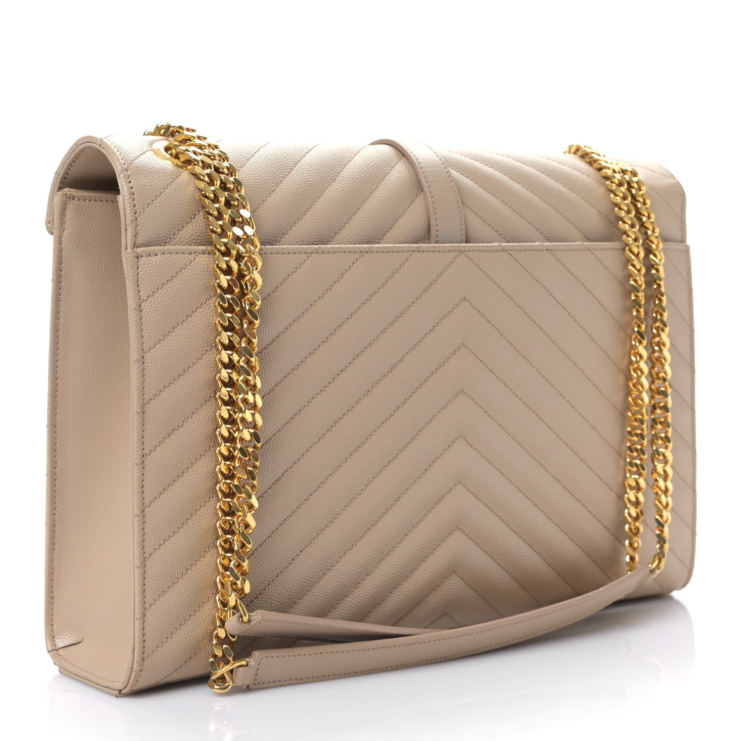 Saint Laurent Grain De Poudre Matelasse Chevron Large Monogram Satchel Dark Beige 3 of 9