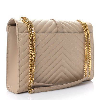 Saint Laurent Grain De Poudre Matelasse Chevron Large Monogram Satchel Dark Beige 3 of 9