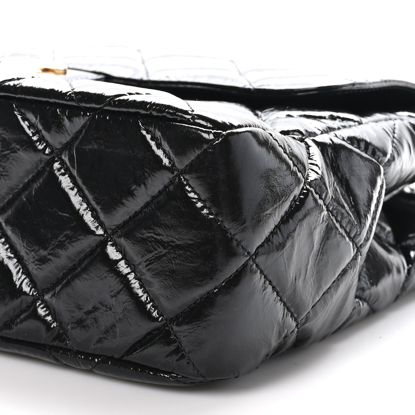 Shiny Crumpled Calfskin Quilted Large Wavy CC Hobo Black