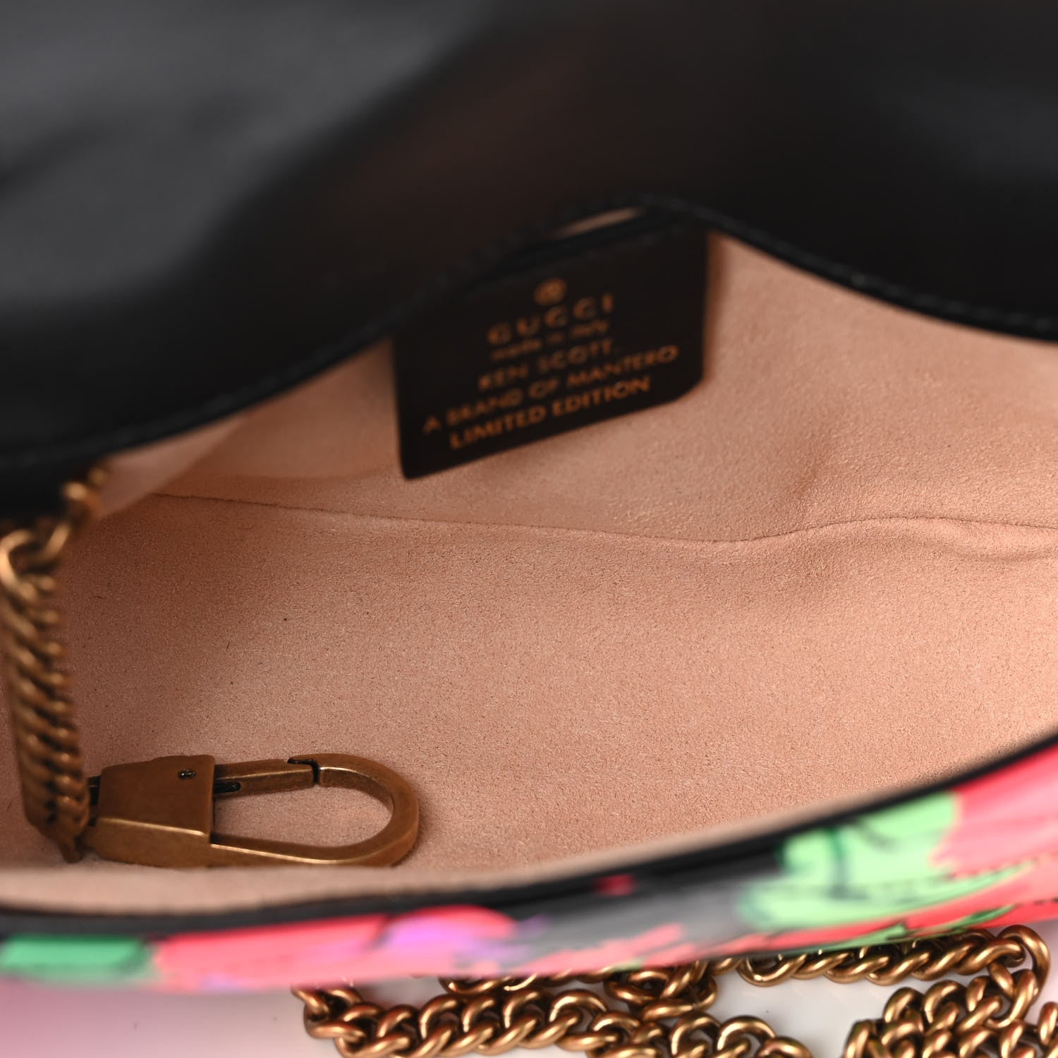 Gucci X KEN SCOTT Calfskin Matelasse Floral Print Super Mini GG Marmont Shoulder Bag Black 5 of 10