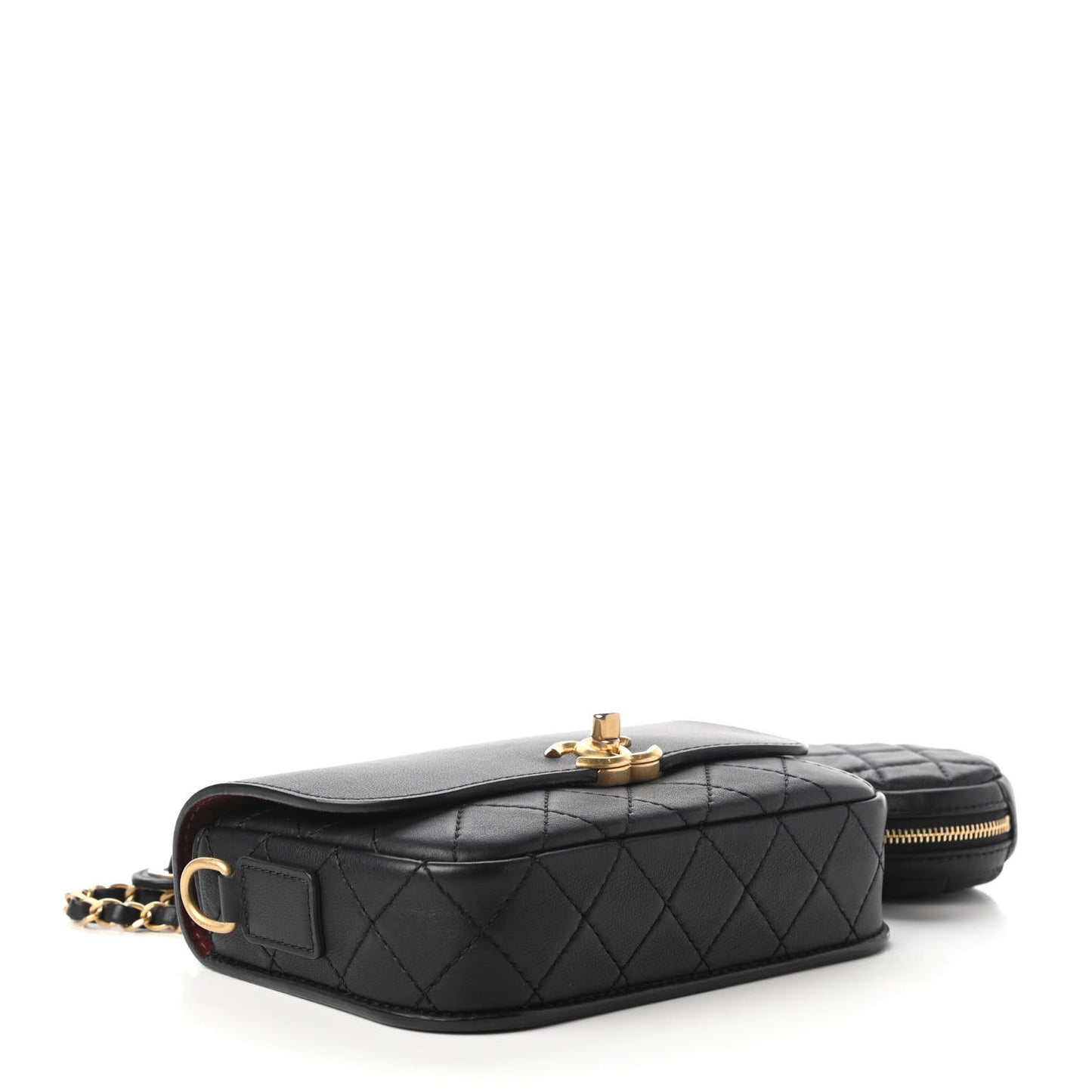Calfskin Quilted Multi Pouching Flap And Coin Purse Black