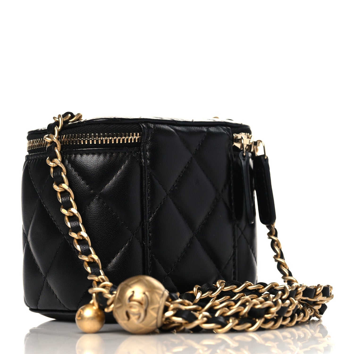 Chanel Lambskin Quilted Mini Pearl Crush Vanity Case With Chain Black 3 of 10