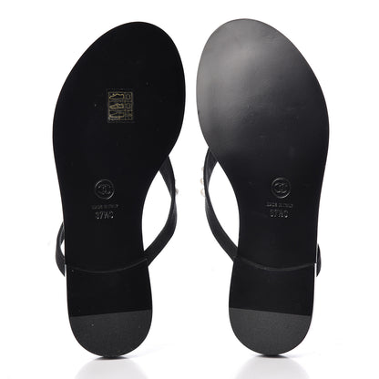 Chanel Suede Pearl Thong Sandals 37.5 Black 5 of 7