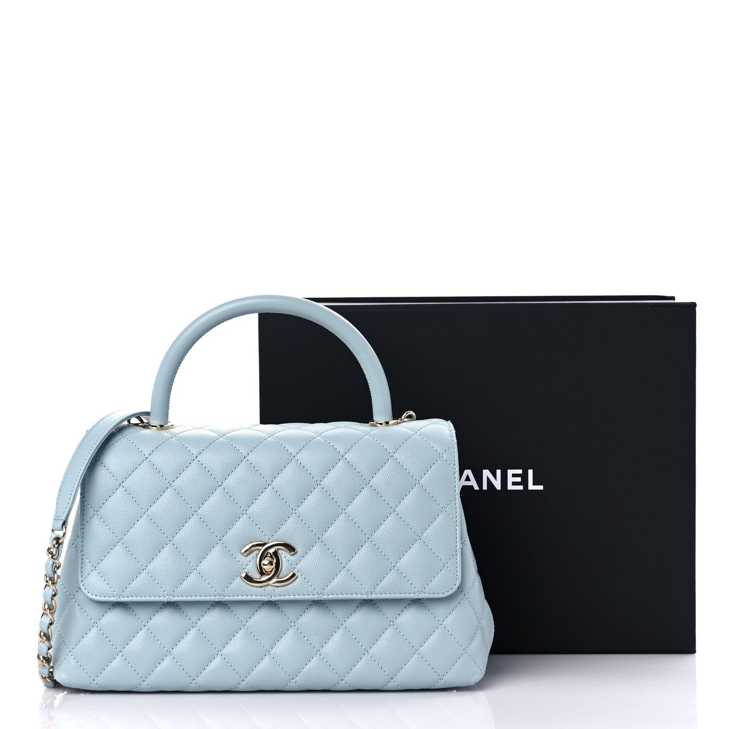 Caviar Quilted Small Coco Handle Flap Light Blue