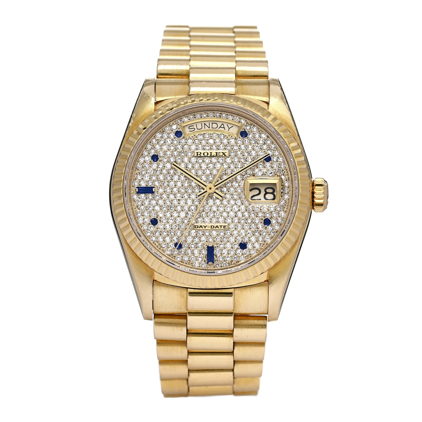18K Yellow Gold Diamond Blue Sapphire 36mm Oyster Perpetual Day-Date President Watch 18038