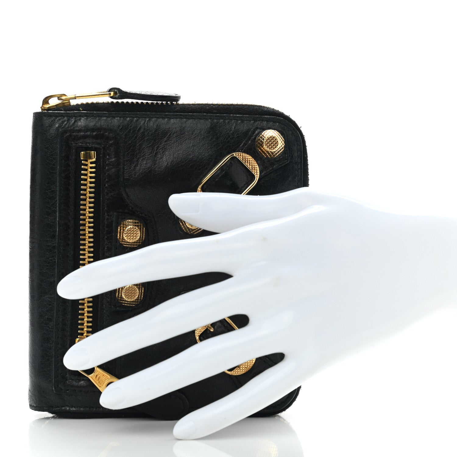 Balenciaga Agneau Giant 12 Gold Hardware Mini Zip Around Wallet Black 2 of 8