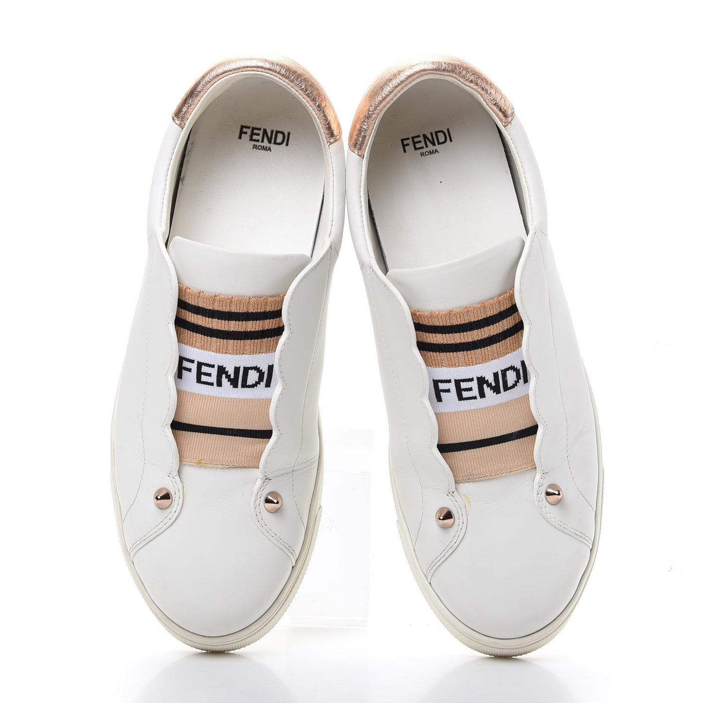 Vitello Lurex Rockoclick Slip On Sneakers 36.5 White Soap Rose Gold