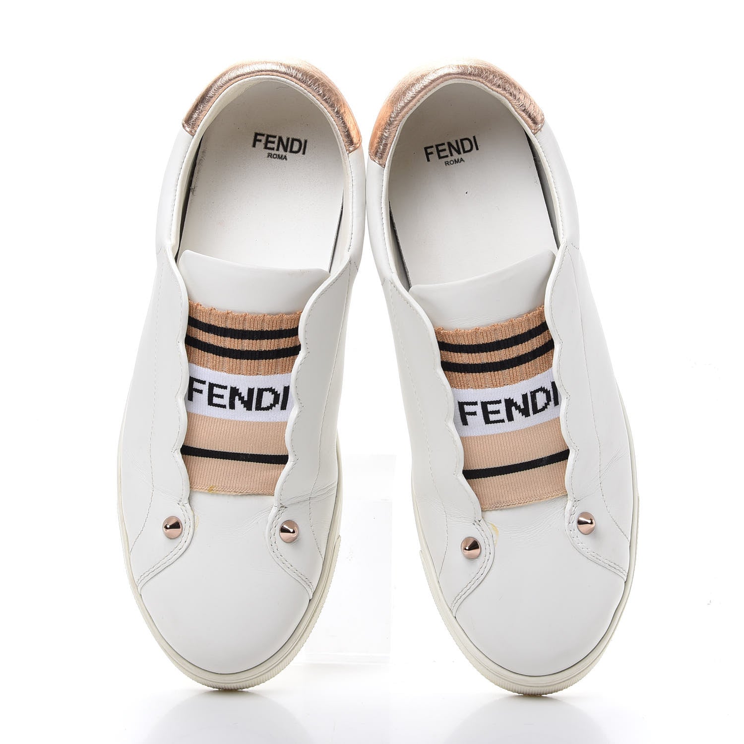 Fendi Vitello Lurex Rockoclick Slip On Sneakers 36.5 White Soap Rose Gold 5 of 11