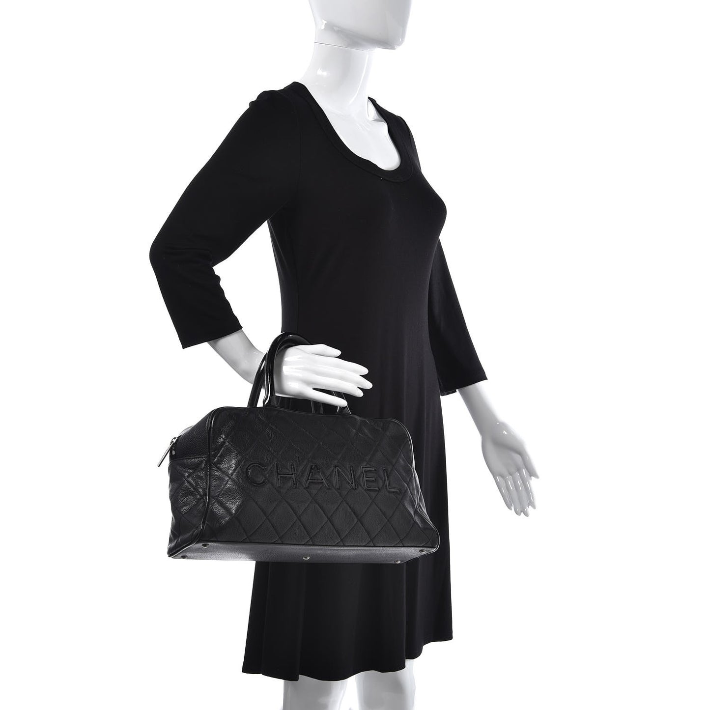 Caviar Patent Quilted Large Bowler Black