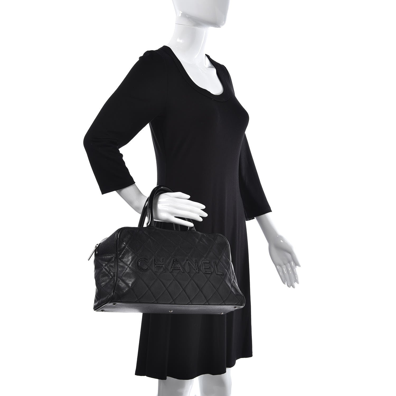Chanel Caviar Patent Quilted Large Bowler Black 2 of 12
