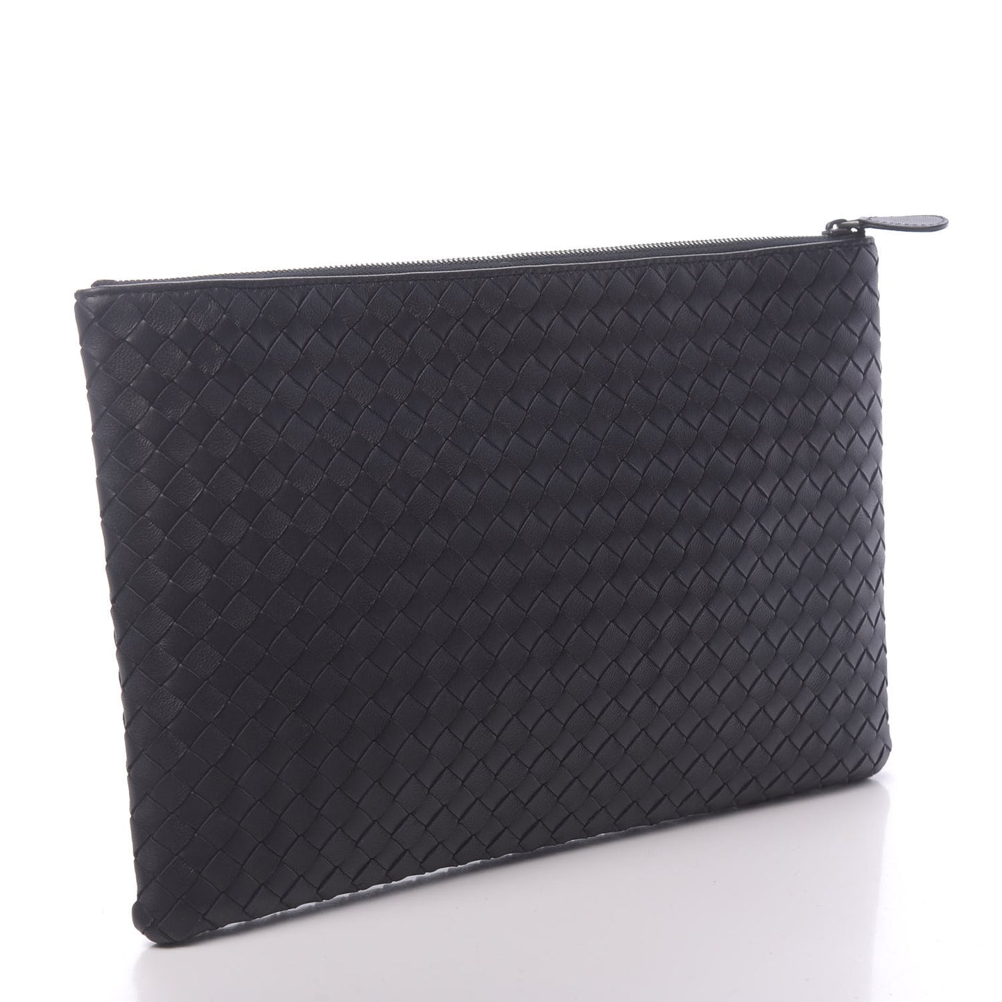Nappa Intrecciato Large Flat Zip Biletto Pouch Black