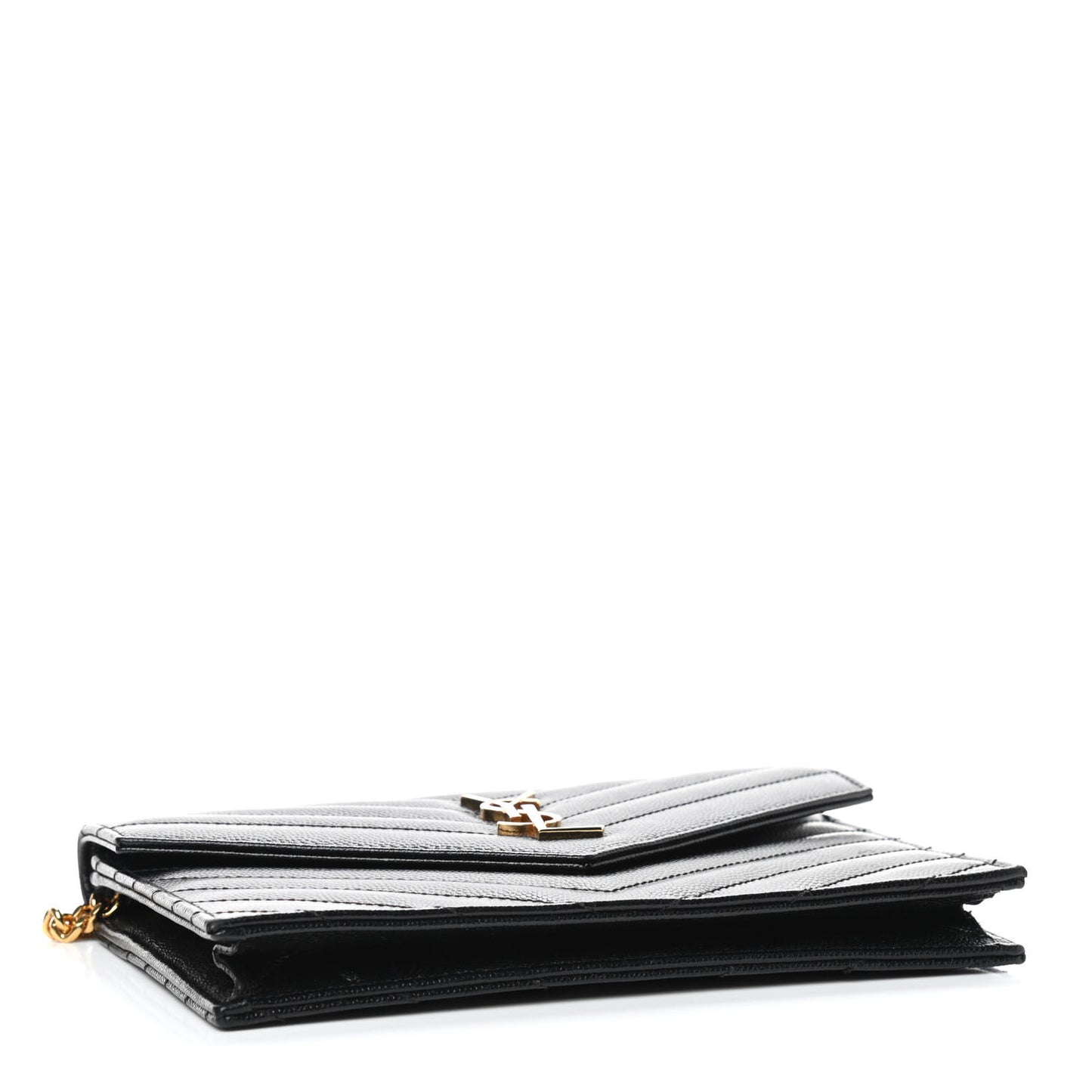 Grain De Poudre Matelasse Chevron Monogram Envelope Chain Wallet Black