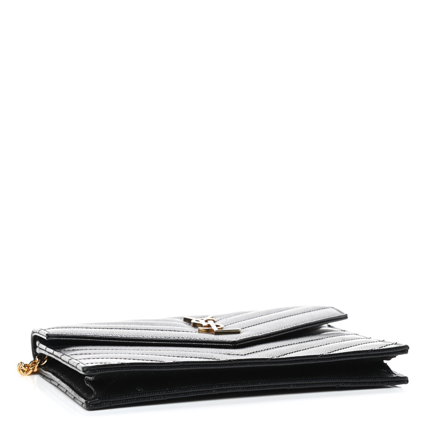 Saint Laurent Grain De Poudre Matelasse Chevron Monogram Envelope Chain Wallet Black 4 of 9