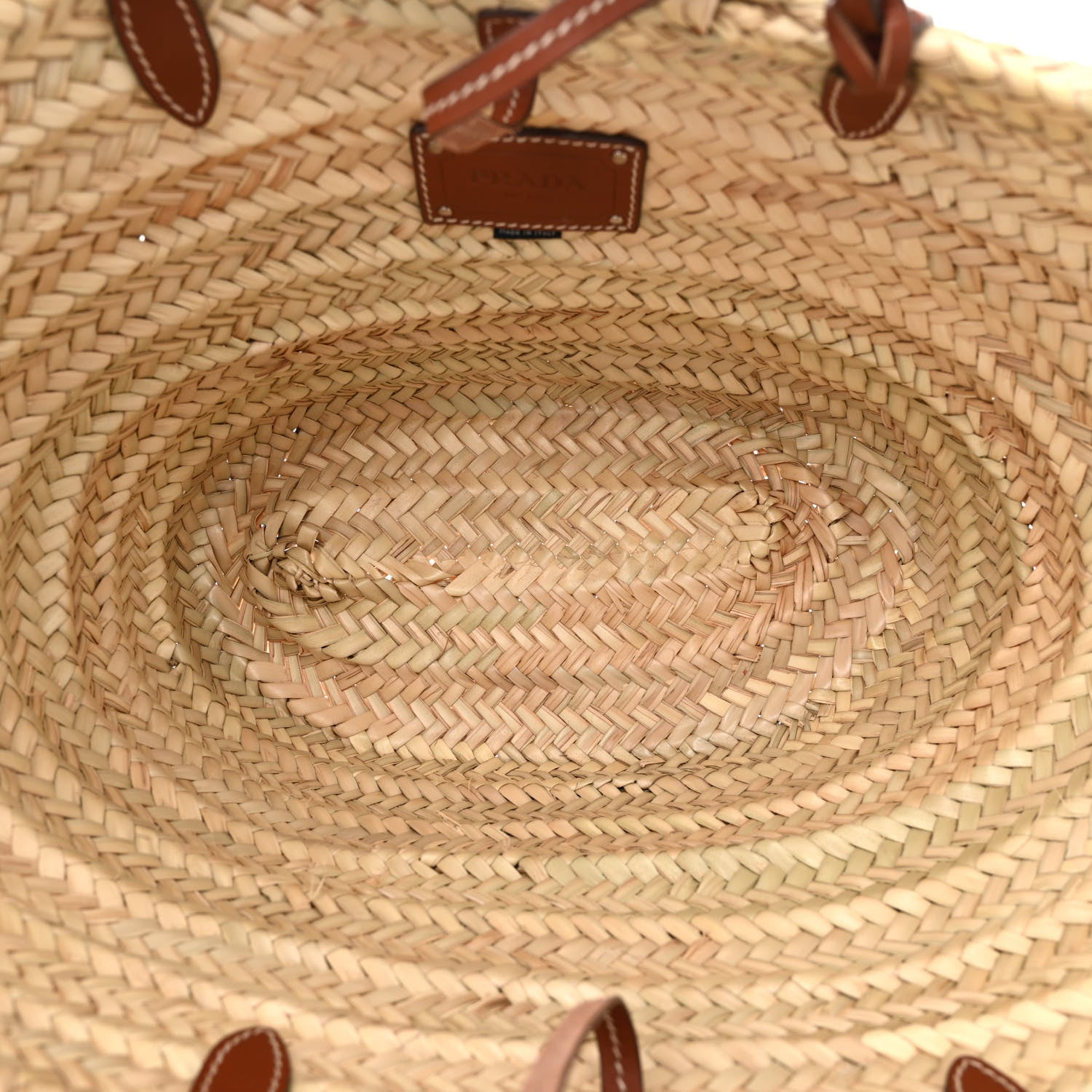 Prada Palmitto Vitello Woven Braided Large Basket Tote Bag Naturale Cognac 5 of 12