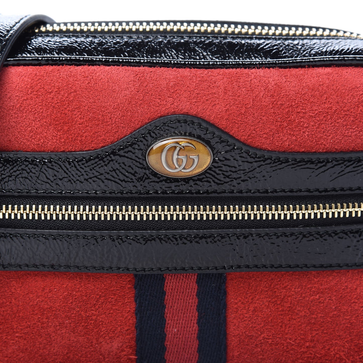 Suede Patent Web Mini Ophidia Shoulder Bag Red