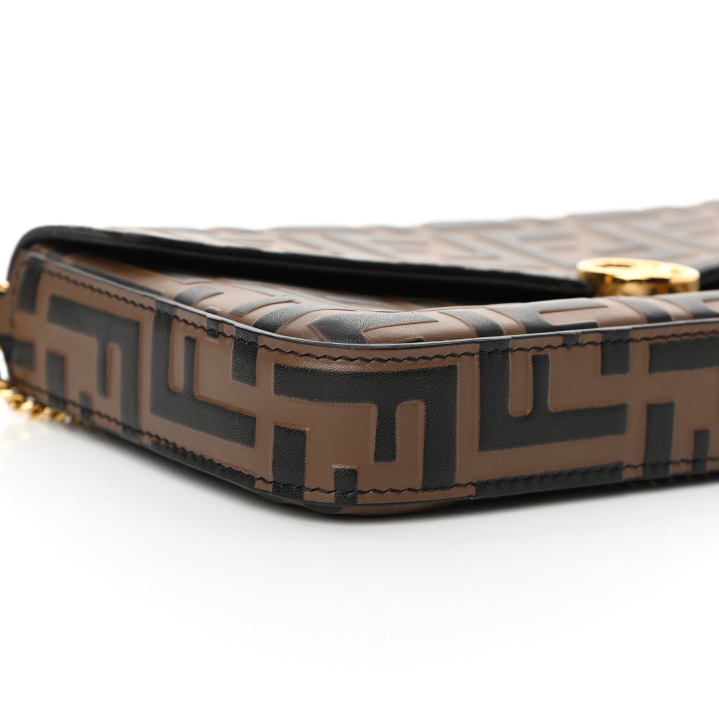 Vitello Soft F is Fendi Bi-Color FF 1974 Embossed Envelope Wallet On Chain with Pouches Maya Black