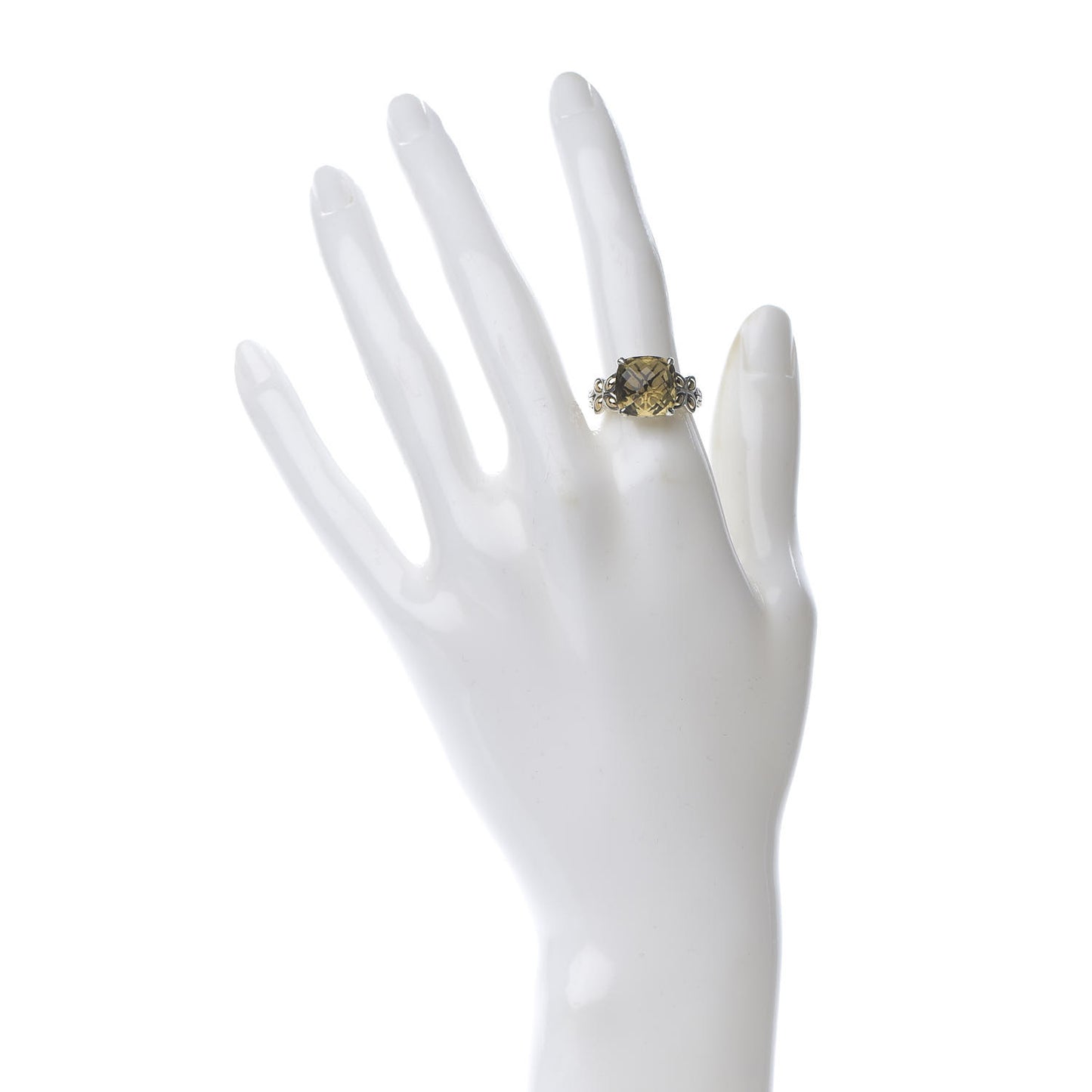 Sterling Silver 18K Yellow Gold Olive Quartz Batu Kawung Ring 54 7