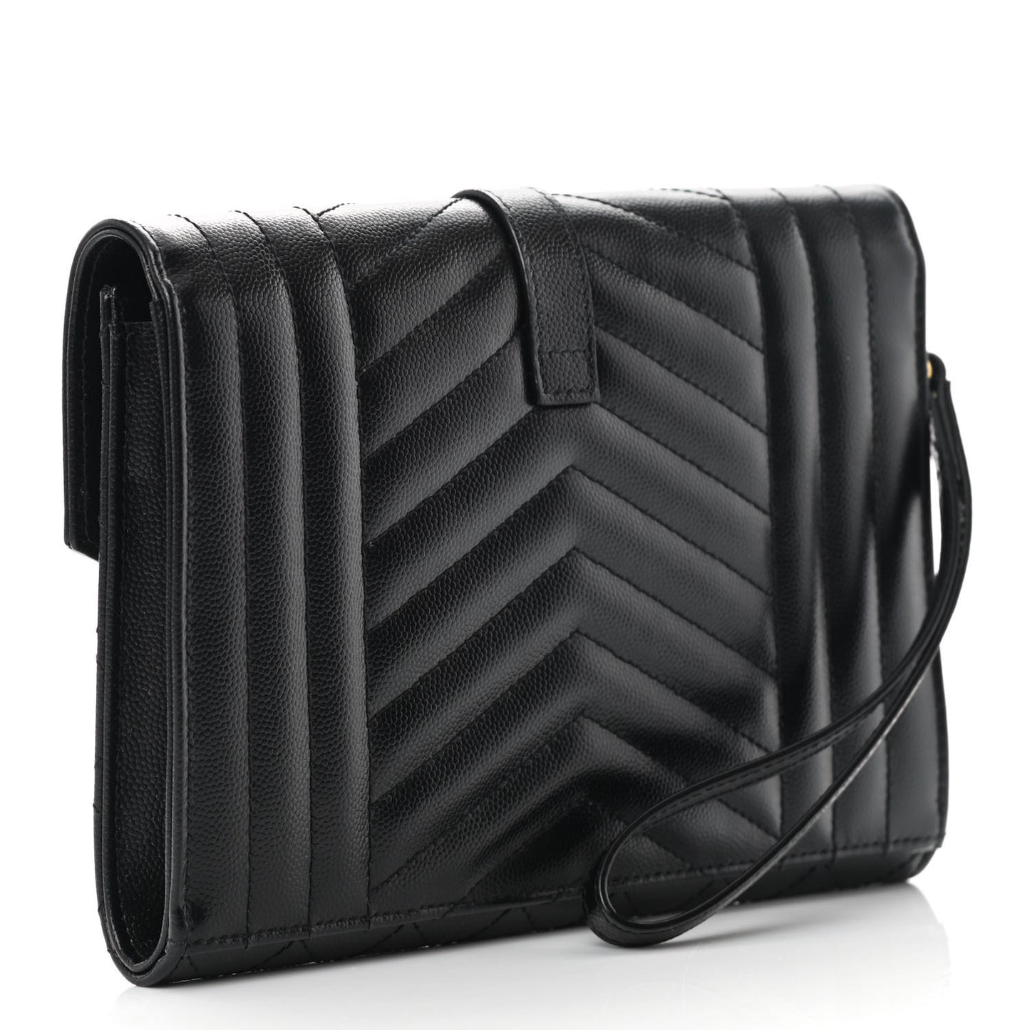 Grain De Poudre Textured Mixed Matelasse Triquilt Monogram Clutch Black