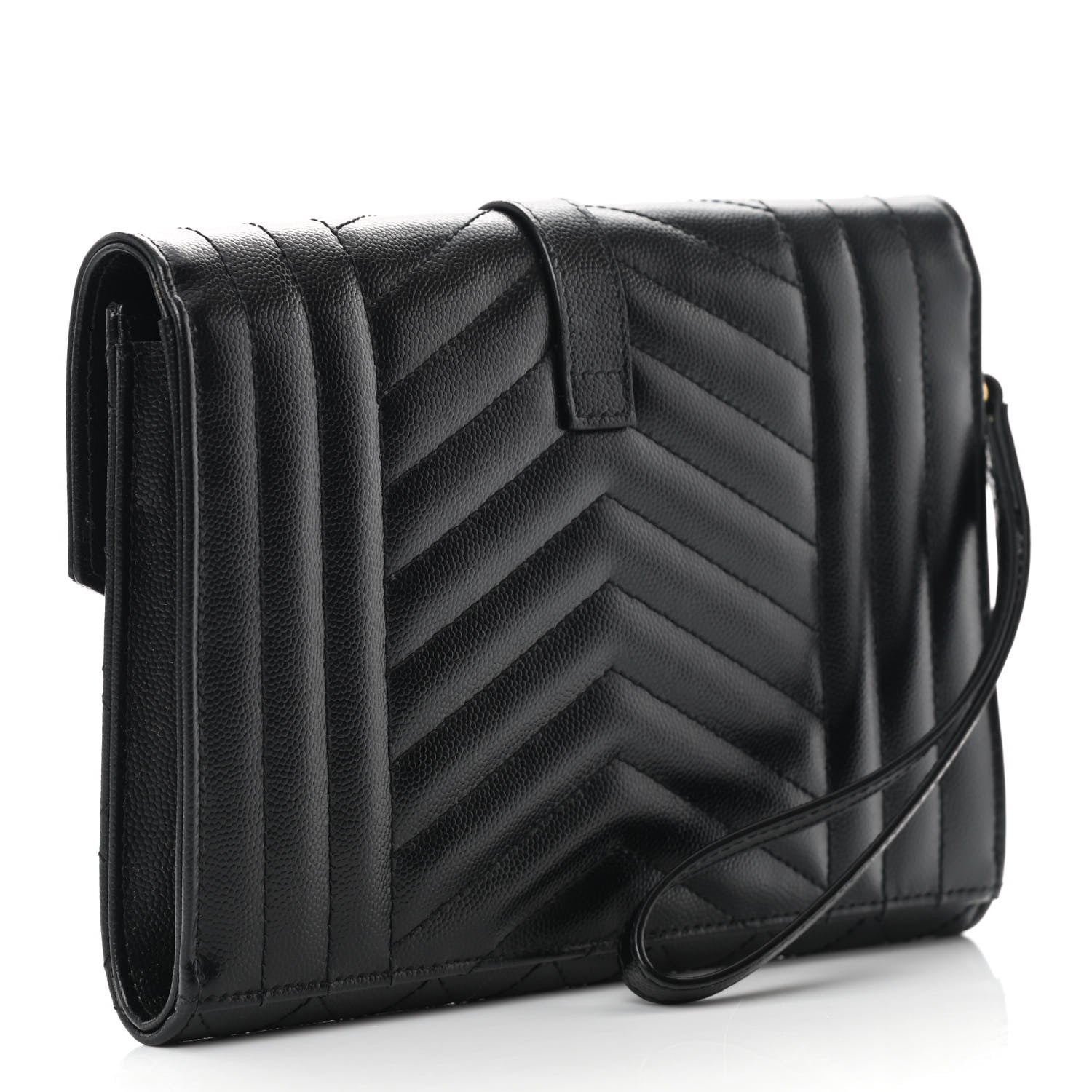 Saint Laurent Grain De Poudre Textured Mixed Matelasse Triquilt Monogram Clutch Black 4 of 11