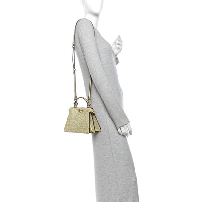 Fendi Iridescent Crystal Vitello Laminato Suede FF Petite Peekaboo I SEE U Satchel Platino 2 of 10