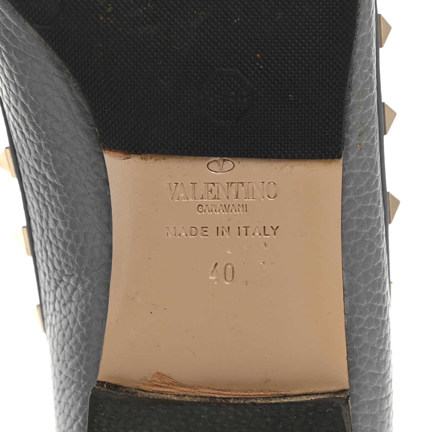 Valentino Garavani Pebbled Calfskin Rockstud Ballerina Flats 40 Light Stone 6 of 7