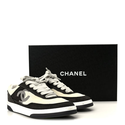 Chanel Suede Kidskin Womens CC Sneakers 37.5 Black White 11 of 11