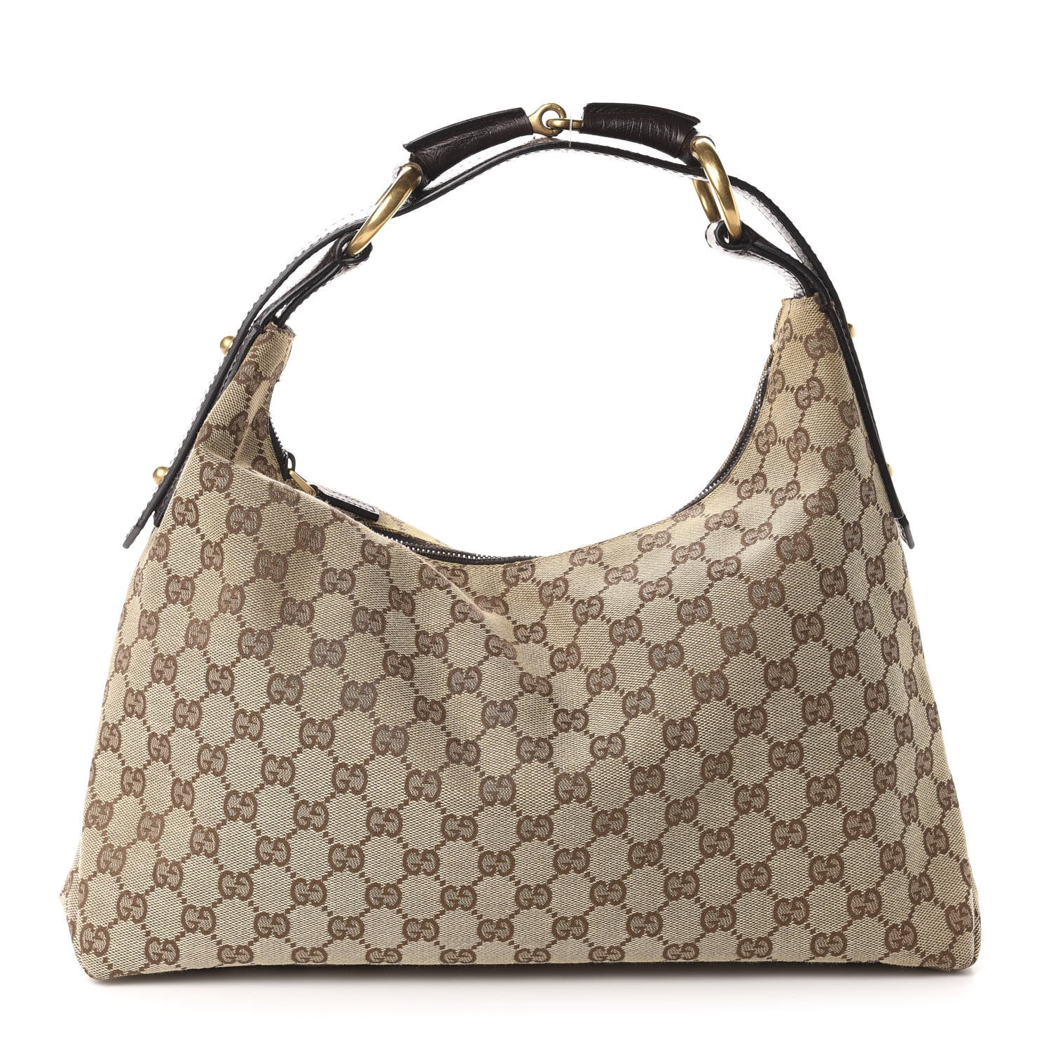 Gucci Monogram Medium Horsebit Chain Hobo Dark Brown 1 of 11