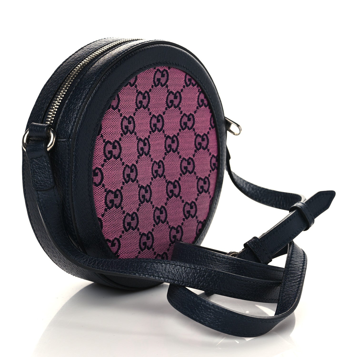 Gucci Monogram Multicolor Textured Calfskin Retro Interlocking G Round Shoulder Bag Pink Blue 2 of 5