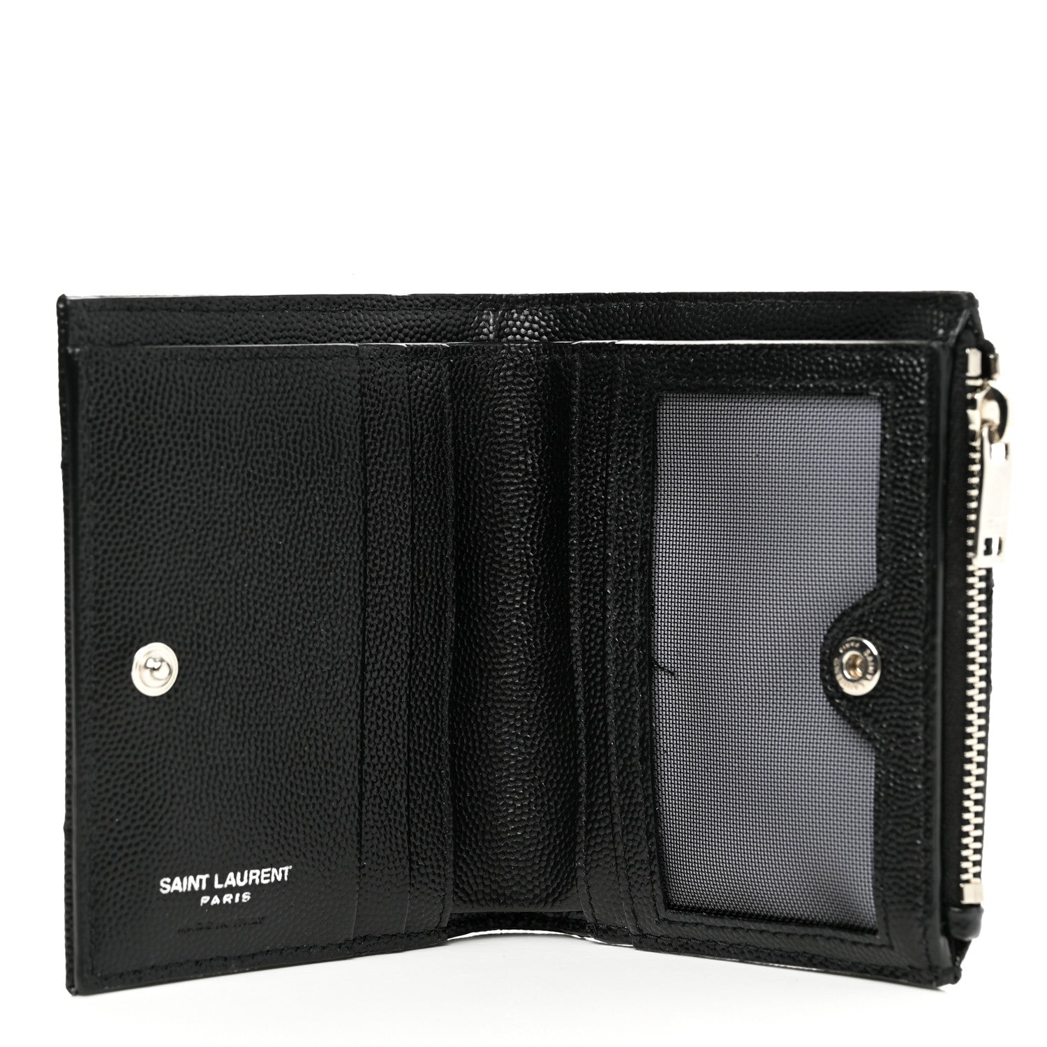 Saint Laurent Grain De Poudre Matelasse Chevron Monogram Zipped Card Case Black 5 of 9