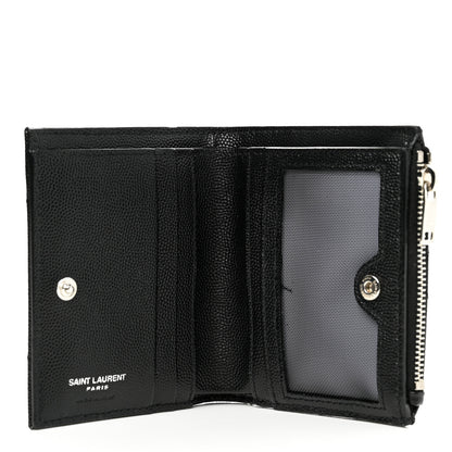 Saint Laurent Grain De Poudre Matelasse Chevron Monogram Zipped Card Case Black 5 of 9