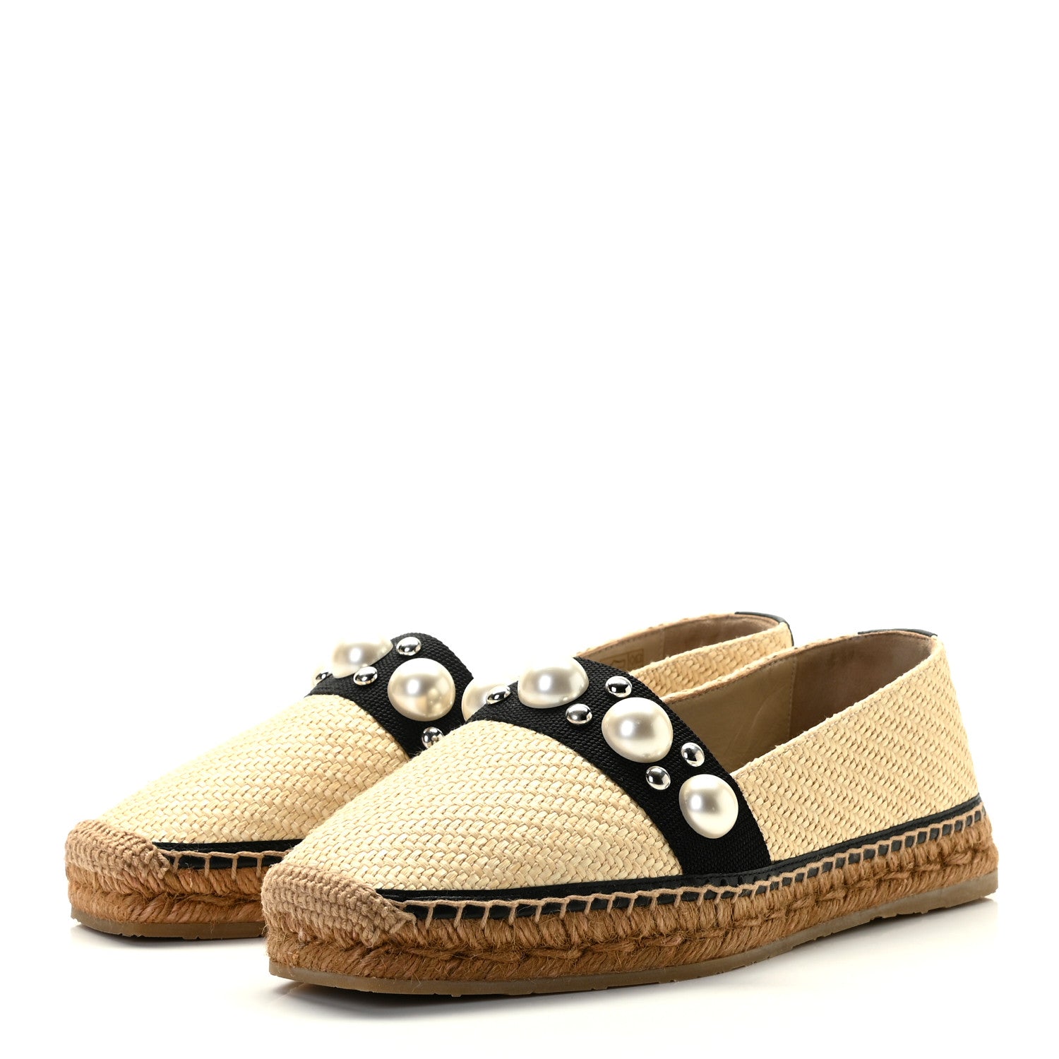 Jimmy Choo Raffia Embellished Dru Espadrilles 38.5 Beige 3 of 9