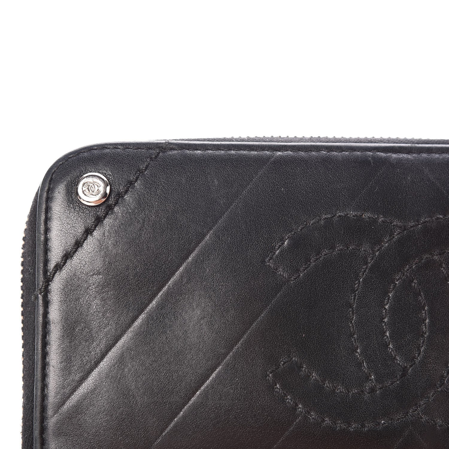Chanel Lambskin Chevron Quilted CC Zip Around Wallet Black 14 of 14