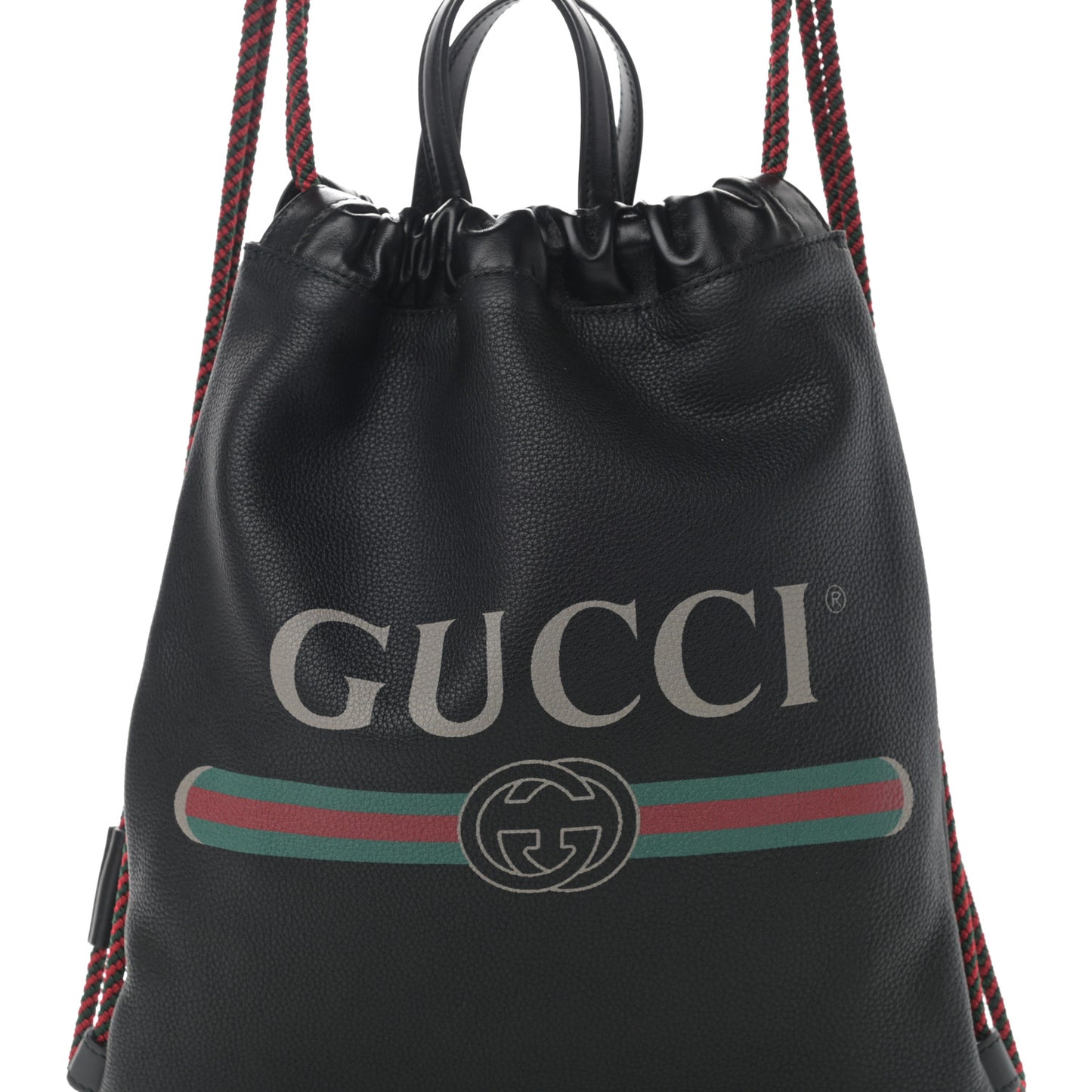 Calfskin Logo Drawstring Backpack Black