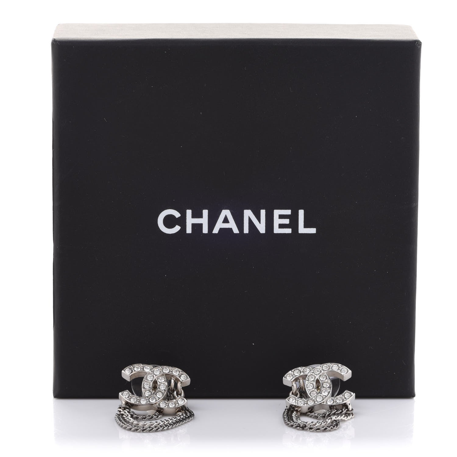 Chanel Crystal Chain CC Earrings Silver 5 of 5