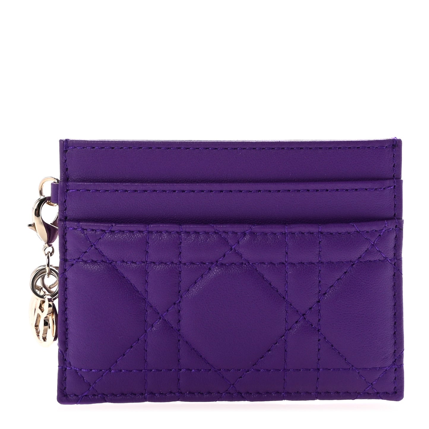 Lambskin Cannage Lady Dior Card Holder Purple