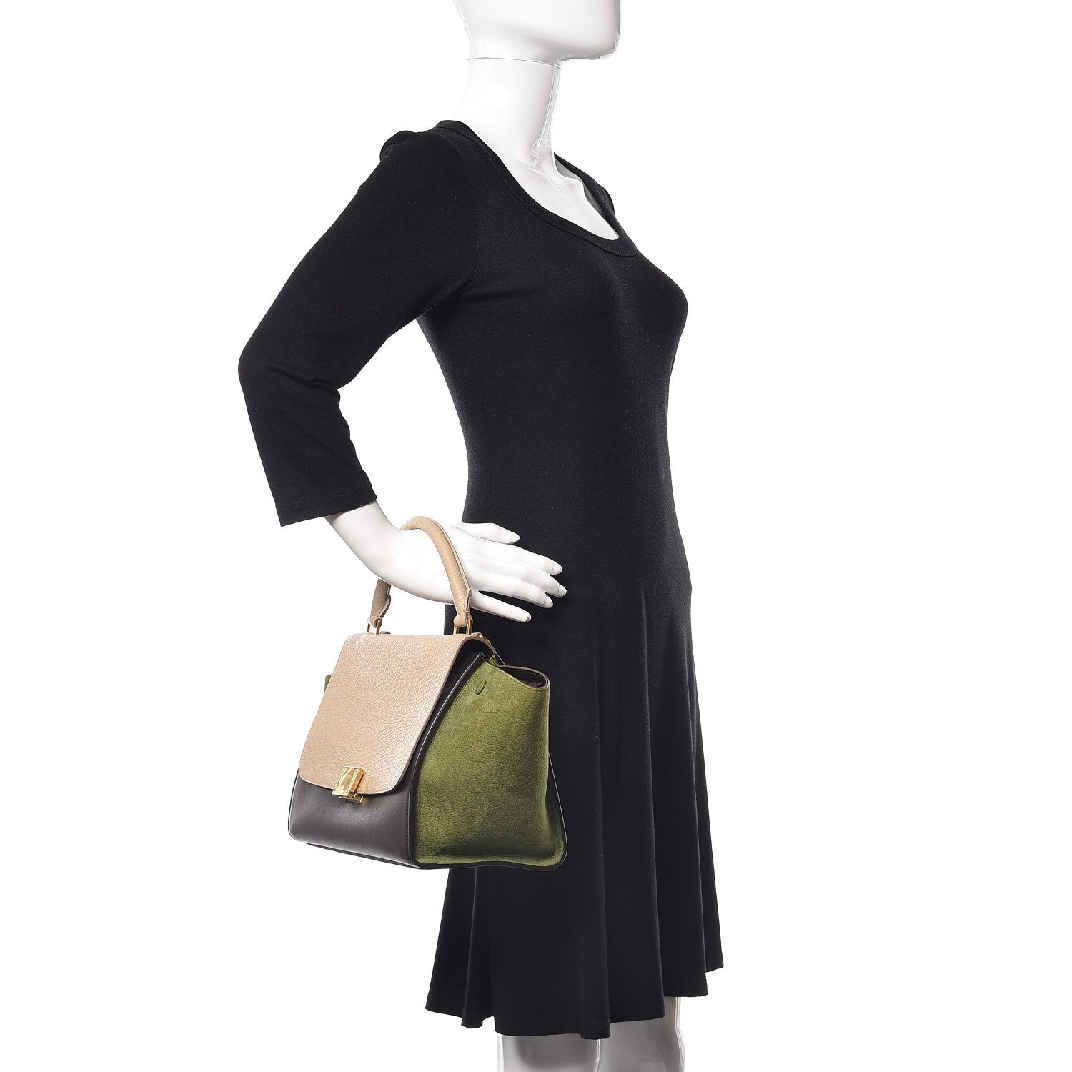 Celine Bullhide Calfskin Small Tri-Color Trapeze Almond 3 of 10