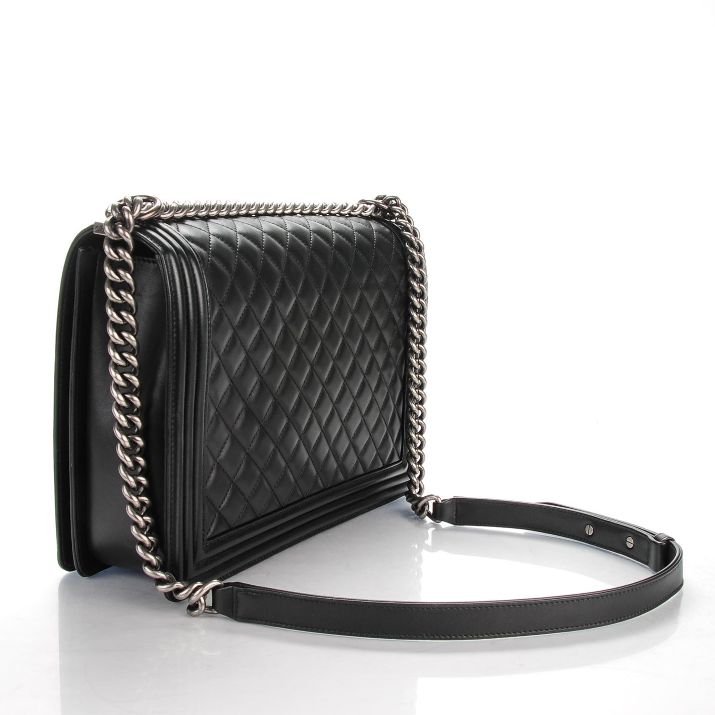 Lambskin Quilted Large Boy Flap Black