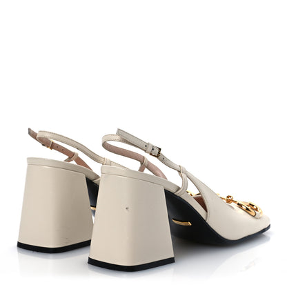 Gucci Malaga Kid Horsebit 75mm Slingback Pumps 39.5 Mystic White 5 of 14
