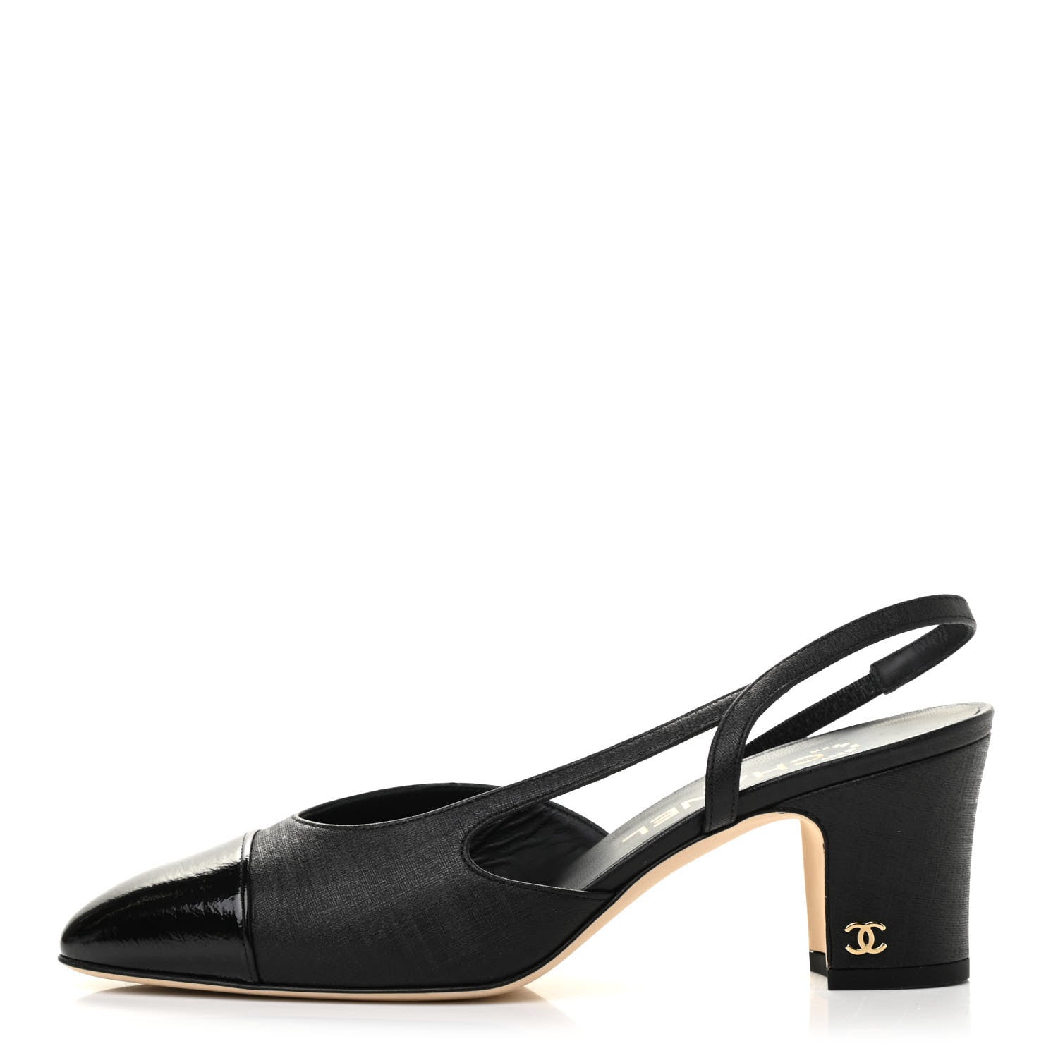 Chanel Goatskin Calfskin Cap Toe CC Slingback Sandals 37 Black 1 of 8