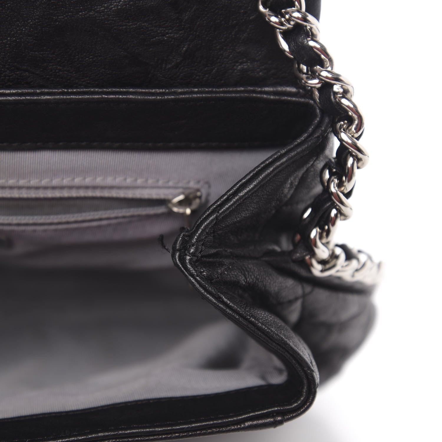 Chanel Crumpled Lambskin Quilted Medium Chain Around Messenger Black 8 of 11