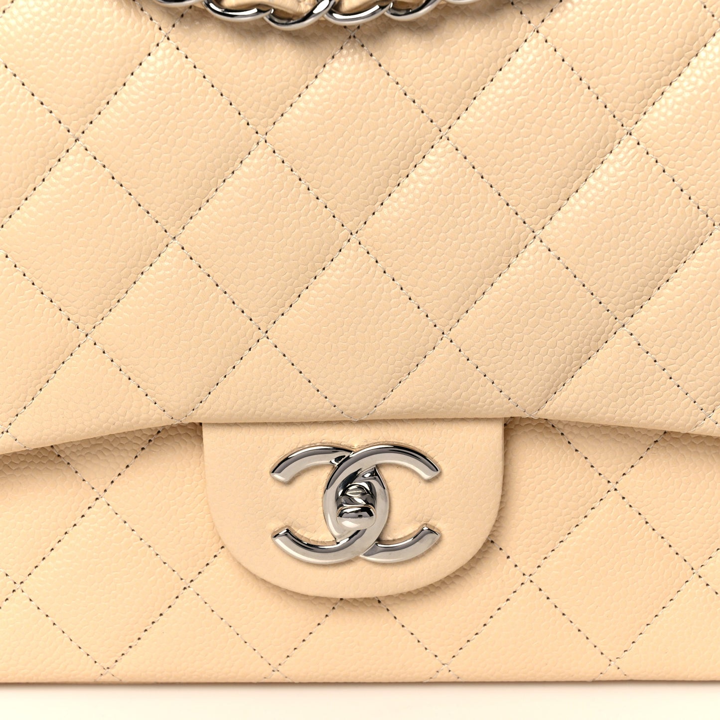 Caviar Quilted Maxi Double Flap Light Beige