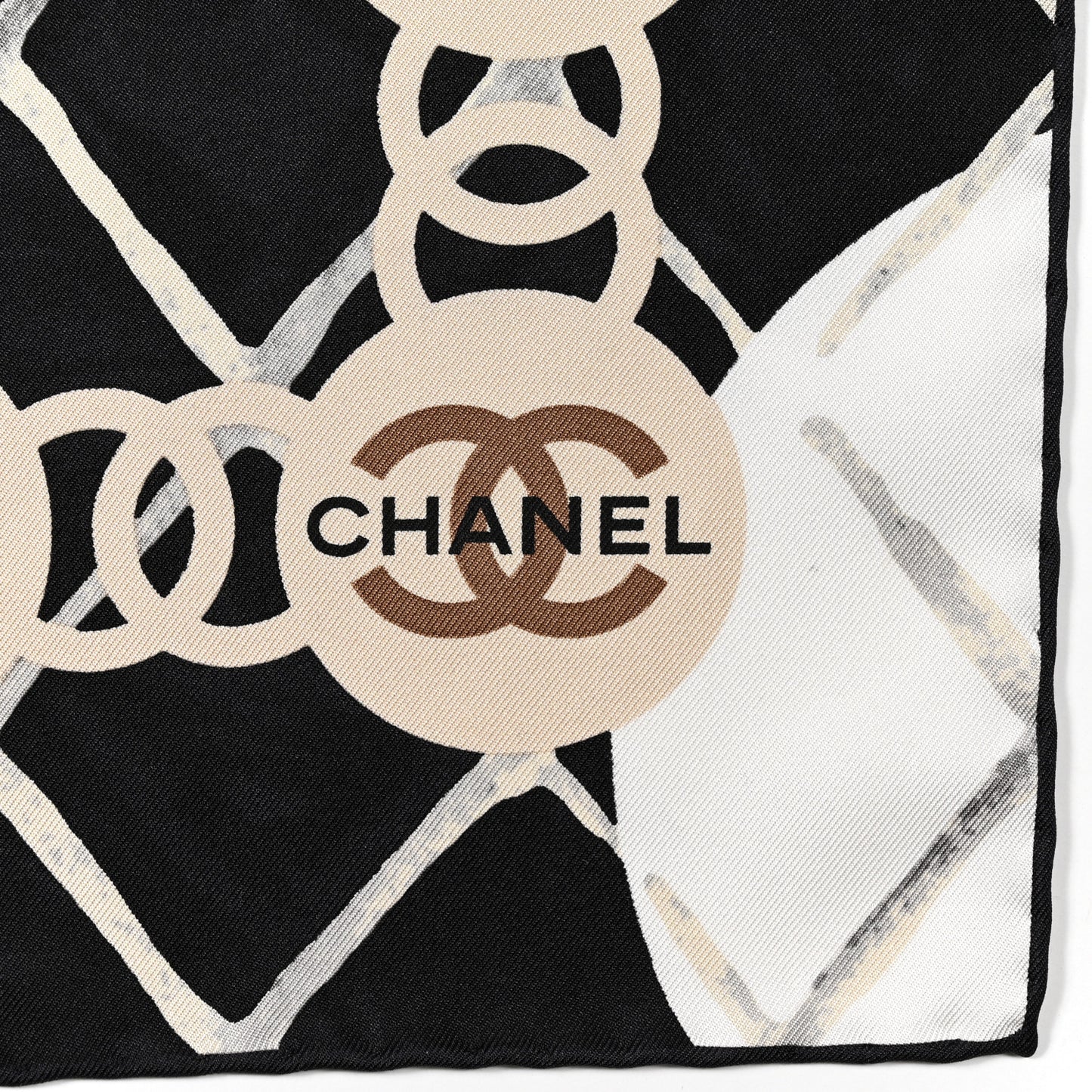 Silk Camellia CC Square Scarf Black